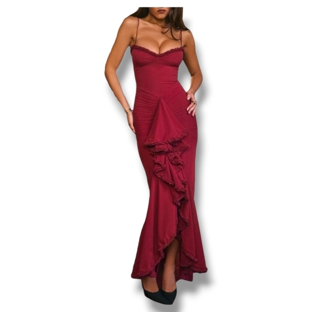 NRTHYE - Small Elegant Maxi Dress Mesh Ruched Sleeveless Backless